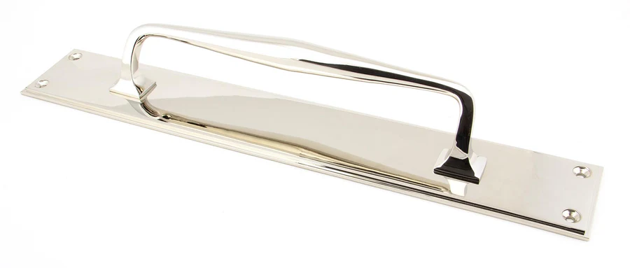 FTA 45376 POLISHED NICKEL 425MM ART DECO PULL HANDLE ON BACKPLATE