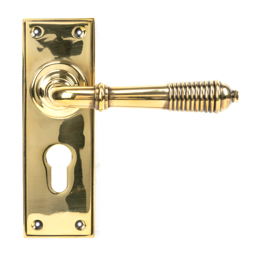 FTA 33085 AGED BRASS REEDED LEVER EURO LOCK SET