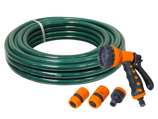 PVC GARDEN HOSE 20M WITH FITTINGS & SPRAYGUN