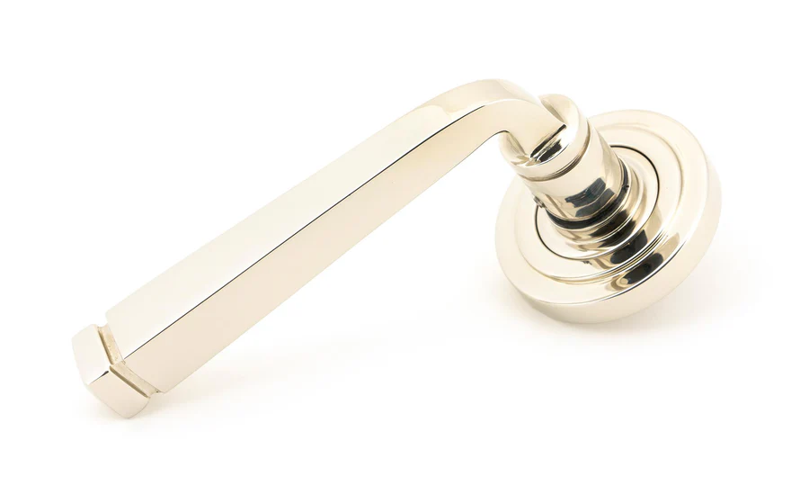 FTA 45620 POLISHED NICKEL AVON ROUND LEVER ON ROSE SET (ART DECO)