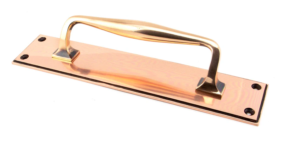 FTA 45383 POLISHED BRONZE 300MM ART DECO PULL HANDLE ON BACKPLATE