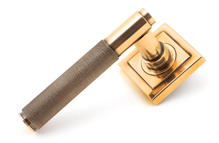 FTA 50106 POLISHED BRONZE BROMPTON LEVER ON ROSE SET (SQUARE) - UNSPRUNG