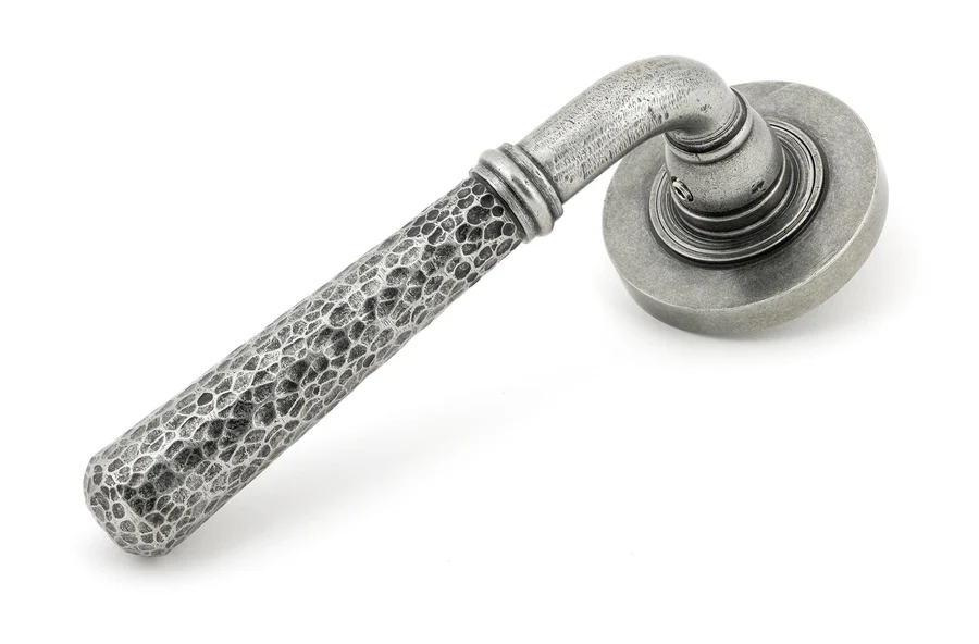 FTA 49989 PEWTER HAMMERED NEWBURY LEVER ON ROSE SET (PLAIN) - UNSPRUNG