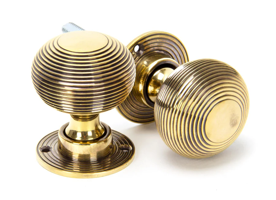 FTA 83633H AGED BRASS HEAVY BEEHIVE MORTICE/RIM KNOB SET
