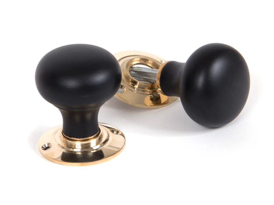 FTA 83563 EBONY AND PB BUN MORTICE/RIM KNOB SET